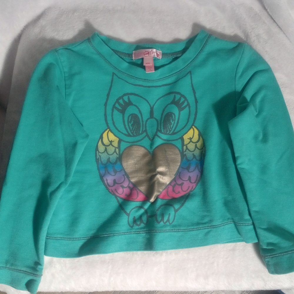 Teal Owl Graphic Long Sleeve Kids Tee